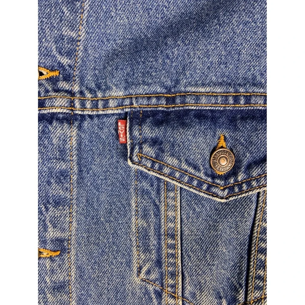 Vintage 90s Levi's Mens XL Blue Denim Trucker Jacket Adjustable Waist Tabs